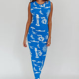 Irene Column Silhouette Maxi Dress Blue