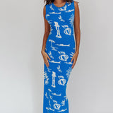 Irene Column Silhouette Maxi Dress Blue
