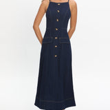 Love's Embrace Button Front Maxi Dress Indigo