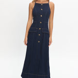 Love's Embrace Button Front Maxi Dress Indigo