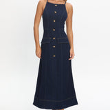 Love's Embrace Button Front Maxi Dress Indigo