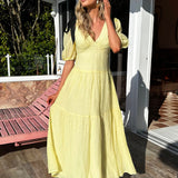 Sinta Bow Shoulder Puff Sleeve Maxi Dress Lemon
