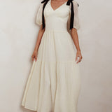 Sinta Bow Shoulder Puff Sleeve Maxi Dress Cream