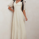 Sinta Bow Shoulder Puff Sleeve Maxi Dress Cream