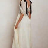 Sinta Bow Shoulder Puff Sleeve Maxi Dress Cream