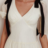 Sinta Bow Shoulder Puff Sleeve Maxi Dress Cream