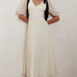 Sinta Bow Shoulder Puff Sleeve Maxi Dress Cream