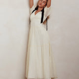 Sinta Bow Shoulder Puff Sleeve Maxi Dress Cream