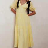 Sinta Bow Shoulder Puff Sleeve Maxi Dress Lemon