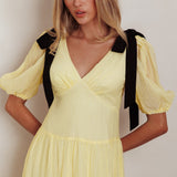 Sinta Bow Shoulder Puff Sleeve Maxi Dress Lemon
