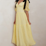 Sinta Bow Shoulder Puff Sleeve Maxi Dress Lemon
