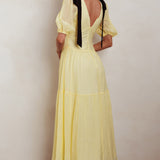Sinta Bow Shoulder Puff Sleeve Maxi Dress Lemon