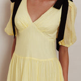 Sinta Bow Shoulder Puff Sleeve Maxi Dress Lemon