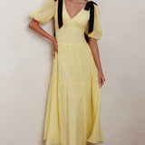 Sinta Bow Shoulder Puff Sleeve Maxi Dress Lemon
