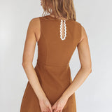 Make You Mine V-Neck Ric-Rac Mini Dress Brown