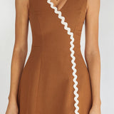 Make You Mine V-Neck Ric-Rac Mini Dress Brown