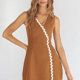 Make You Mine V-Neck Ric-Rac Mini Dress Brown