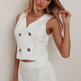Payday Sleeveless Double Breasted Vest Top Off White