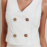 Payday Sleeveless Double Breasted Vest Top Off White