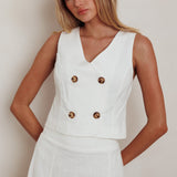 Payday Sleeveless Double Breasted Vest Top Off White