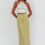 Days Away Crochet Lace Maxi Skirt Moss