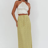 Days Away Crochet Lace Maxi Skirt Moss