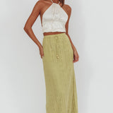 Days Away Crochet Lace Maxi Skirt Moss