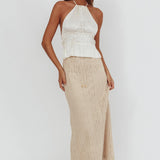 Days Away Crochet Lace Maxi Skirt Sand