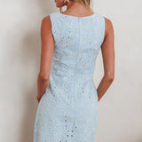Villanelle Faux Button Placket Eyelet Mini Dress Blue