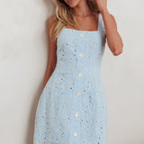 Villanelle Faux Button Placket Eyelet Mini Dress Blue