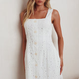 Villanelle Faux Button Placket Eyelet Mini Dress White