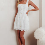 Villanelle Faux Button Placket Eyelet Mini Dress White