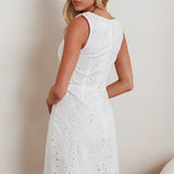 Villanelle Faux Button Placket Eyelet Mini Dress White