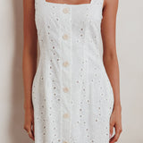 Villanelle Faux Button Placket Eyelet Mini Dress White