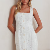 Villanelle Faux Button Placket Eyelet Mini Dress White