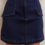 Caught Out Faux Pocket Mini Skirt Dark Denim