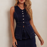 Caught Out Faux Pocket Mini Skirt Dark Denim