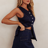Caught Out Faux Pocket Mini Skirt Dark Denim