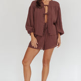 Salty Sea Waist Tie Shorts Chocolate