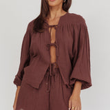 Salty Sea Waist Tie Shorts Chocolate