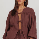 Salty Sea Tie Front Blouse Top Chocolate