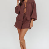 Salty Sea Tie Front Blouse Top Chocolate