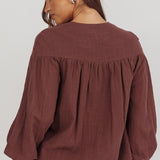 Salty Sea Tie Front Blouse Top Chocolate