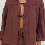 Salty Sea Tie Front Blouse Top Chocolate