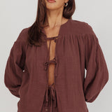 Salty Sea Tie Front Blouse Top Chocolate