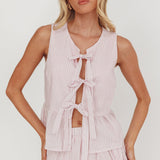Salty Sea Tie Front Sleeveless Top Stripe Blush