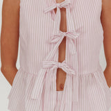 Salty Sea Tie Front Sleeveless Top Stripe Blush