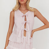 Salty Sea Tie Front Sleeveless Top Stripe Blush