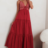 Joycelin V-Neck Eyelet Maxi Dress Red