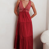 Joycelin V-Neck Eyelet Maxi Dress Red